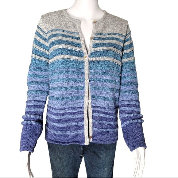 L.L. Bean Women's Cardigan Blue Stripped Medium - Picture 1 of 6